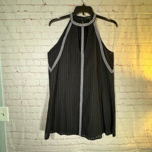 BCBGMax Azria Women's Striped Eyelet Halter Dress, Black Size M With Imperfectio